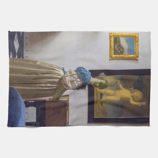 Johannes Vermeer - Lady Stehend bei einer Jungfrau Geschirrtuch (Horizontal)