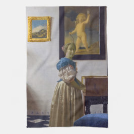 Johannes Vermeer - Lady Stehend bei einer Jungfrau Geschirrtuch