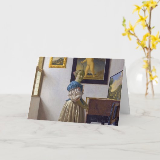 Johannes Vermeer - Lady Stehend bei einer Jungfrau Karte (Gelbe Blume)