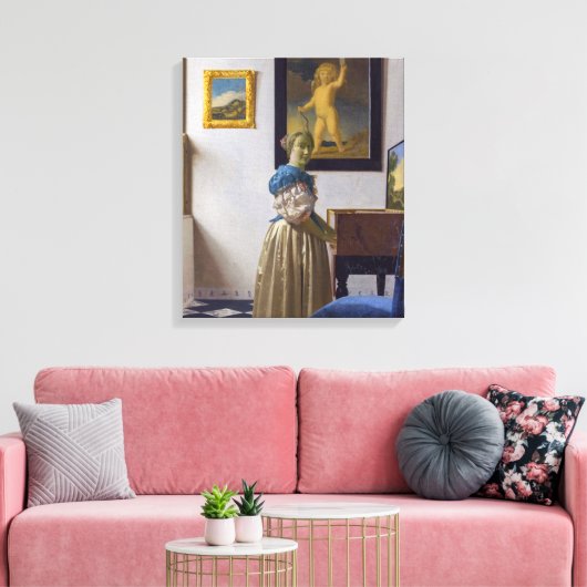 Johannes Vermeer - Lady Stehend bei einer Jungfrau Leinwanddruck (Insitu (Wohnzimmer))