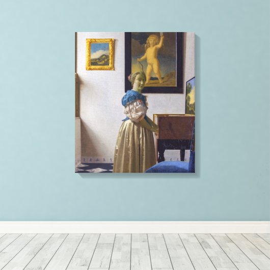 Johannes Vermeer - Lady Stehend bei einer Jungfrau Leinwanddruck (Insitu (Holzboden))