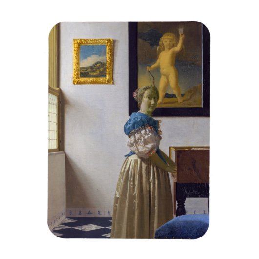 Johannes Vermeer - Lady Stehend bei einer Jungfrau Magnet (Vertikal)