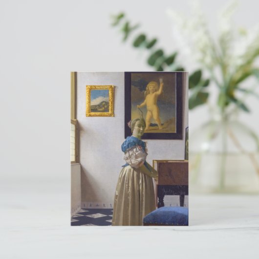 Johannes Vermeer - Lady Stehend bei einer Jungfrau Postkarte (Stehend Vorderseite)