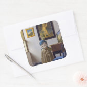Johannes Vermeer - Lady Stehend bei einer Jungfrau Quadratischer Aufkleber (Umschlag)