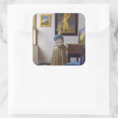 Johannes Vermeer - Lady Stehend bei einer Jungfrau Quadratischer Aufkleber (Tasche)
