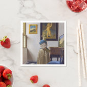 Johannes Vermeer - Lady Stehend bei einer Jungfrau Serviette (Beispiel)