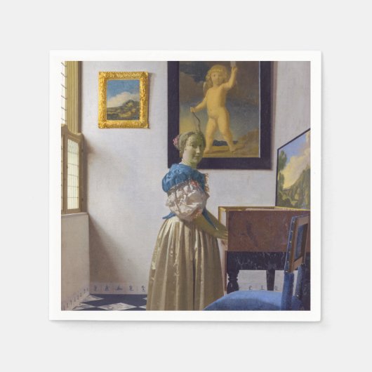 Johannes Vermeer - Lady Stehend bei einer Jungfrau Serviette (Vorderseite)