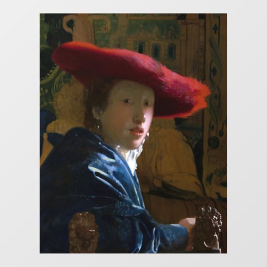 Johannes Vermeer - Mädchen mit einem Red Hat Fensteraufkleber (Blatt)