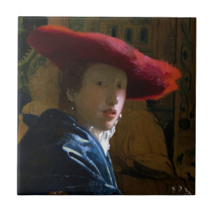 Johannes Vermeer - Mädchen mit einem Red Hat Fliese