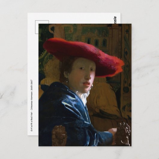 Johannes Vermeer - Mädchen mit einem Red Hat Postkarte (Vorne/Hinten)
