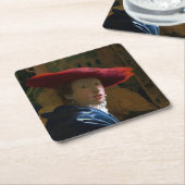 Johannes Vermeer - Mädchen mit einem Red Hat Rechteckiger Pappuntersetzer (angewinkelt)