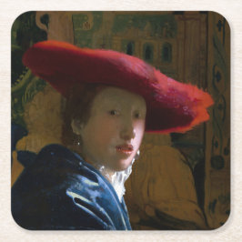 Johannes Vermeer - Mädchen mit einem Red Hat Rechteckiger Pappuntersetzer