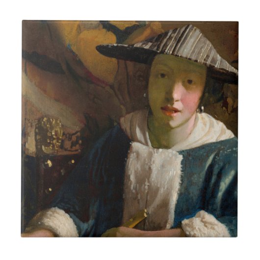 Johannes Vermeer - Mädchen mit Flute Fliese (Vorderseite)