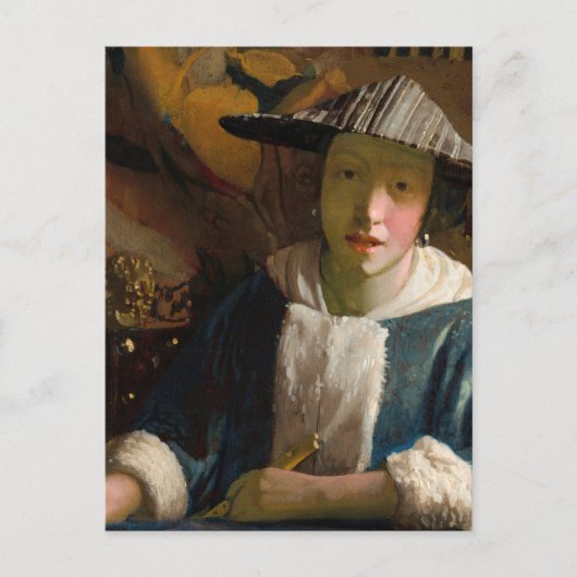 Johannes Vermeer - Mädchen mit Flute Postkarte (Vorderseite)