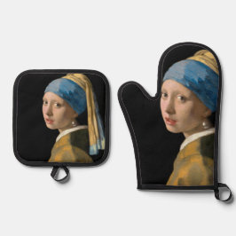 Johannes Vermeer - Mädchen mit Perlenohrring Ofenhandschuh & Topflappen-Set