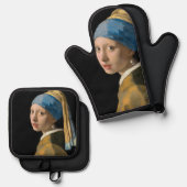 Johannes Vermeer - Mädchen mit Perlenohrring Ofenhandschuh & Topflappen-Set (Vorderseite/Rückseite)