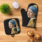 Johannes Vermeer - Mädchen mit Perlenohrring Ofenhandschuh & Topflappen-Set (Oben Unten)