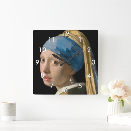 Johannes Vermeer - Mädchen mit Perlenohrring Quadratische Wanduhr (Zuhause)