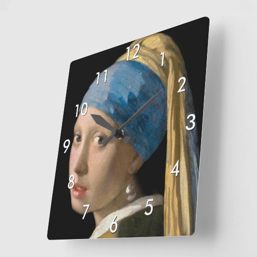 Johannes Vermeer - Mädchen mit Perlenohrring Quadratische Wanduhr (Winkel)