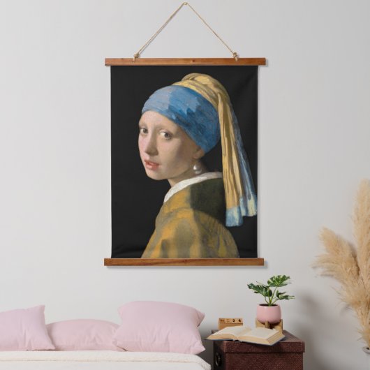 Johannes Vermeer - Mädchen mit Perlenohrring Wandteppich Mit Holzrahmen (Schlafzimmer)