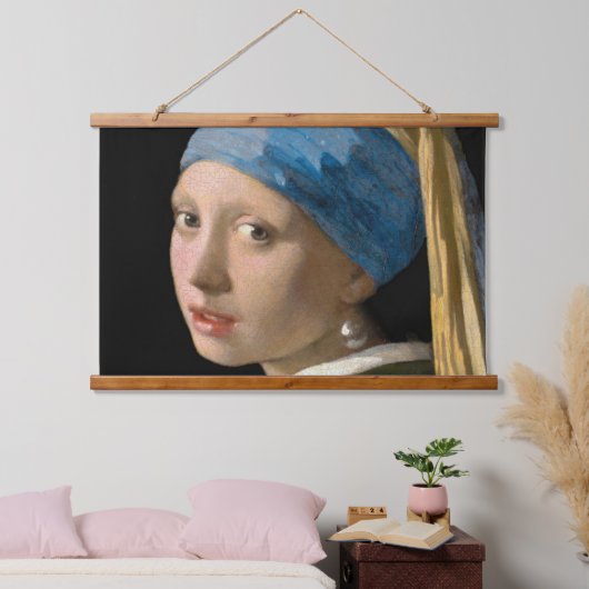 Johannes Vermeer - Mädchen mit Perlenohrring Wandteppich Mit Holzrahmen (Schlafzimmer)