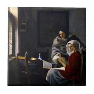Johannes Vermeer - Mädchen unterbricht ihre Musik Fliese