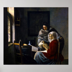 Johannes Vermeer - Mädchen unterbricht ihre Musik Poster