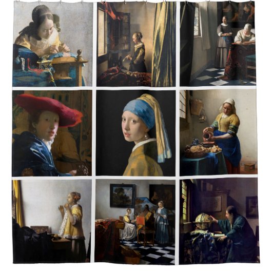 Johannes Vermeer - Masterpiece Grid Square Duschvorhang (Vorderseite)