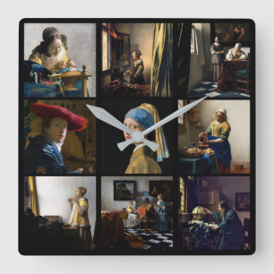 Johannes Vermeer - Masterpieces Grid Quadratische Wanduhr