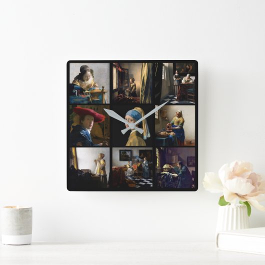 Johannes Vermeer - Masterpieces Grid Quadratische Wanduhr (Zuhause)