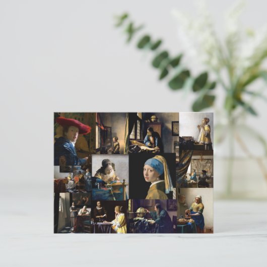 Johannes Vermeer - Meisterwerke Patchwork Postkarte (Stehend Vorderseite)