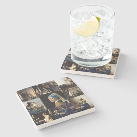 Johannes Vermeer - Meisterwerke Patchwork Steinuntersetzer (Seitenansicht)