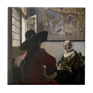 Johannes Vermeer - Offizier mit einem lachenden Mä Fliese
