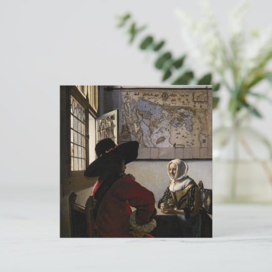Johannes Vermeer - Offizier mit einem Laughing Gir Einladung (Stehend Vorderseite)
