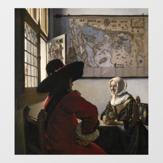 Johannes Vermeer - Offizier mit einem Laughing Gir Fensteraufkleber (Blatt)