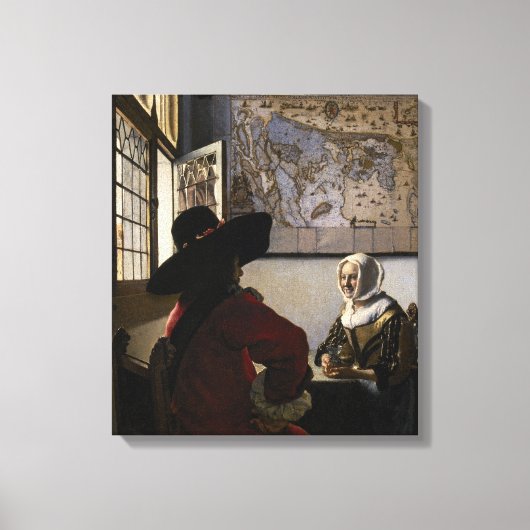 Johannes Vermeer - Offizier mit einem Laughing Gir Leinwanddruck (Vorderseite)