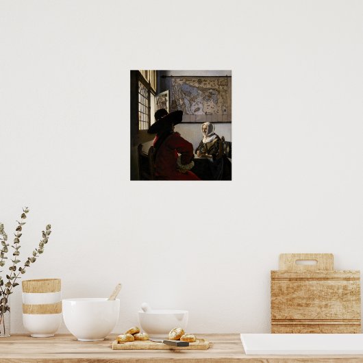 Johannes Vermeer - Offizier mit einem Laughing Gir Poster (Küche)