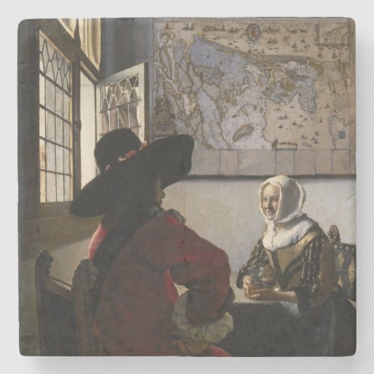 Johannes Vermeer - Offizier mit einem Laughing Gir Steinuntersetzer (Vorderseite)