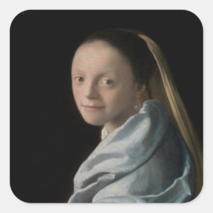 Johannes Vermeer - Studie über eine junge Frau Quadratischer Aufkleber