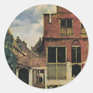 Johannes Vermeer's Street in Delft (ca. 1660) Runder Aufkleber