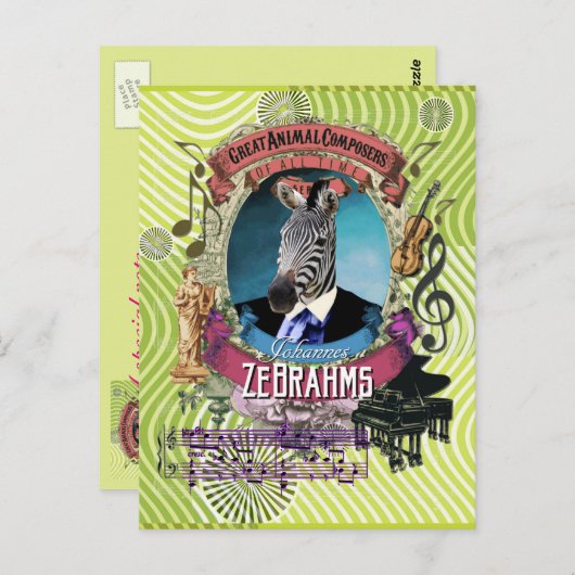 Johannes Zebrahms Zebra Animal Composer Brahms Postkarte (Vorne/Hinten)