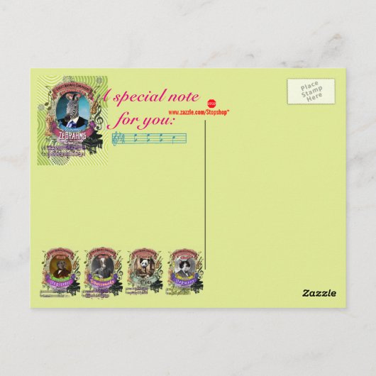 Johannes Zebrahms Zebra Animal Composer Brahms Postkarte (Rückseite)
