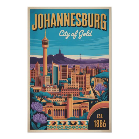 Johannesburg Südafrika Retro-Reiseposter Poster (Vorderseite)