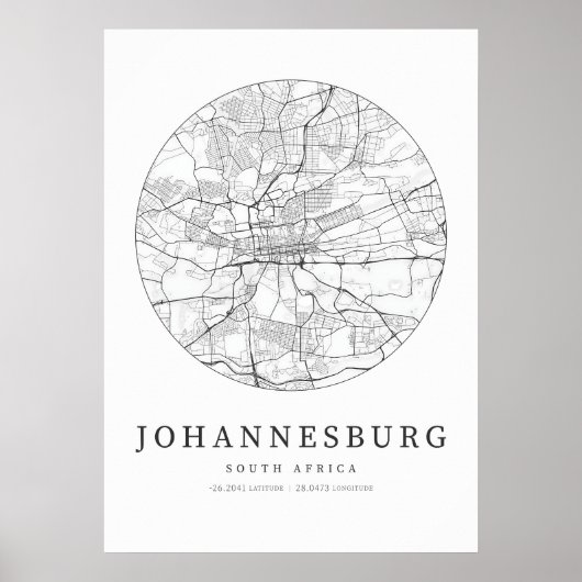 Johannesburg Südafrika Straßenkarte Poster (Vorne)