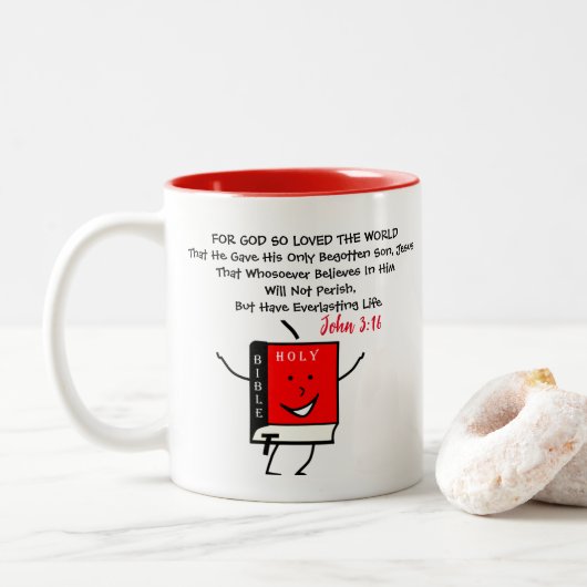 John3:16-Für Gott so liebte die Welt, die er gab Zweifarbige Tasse (Mit Donut)