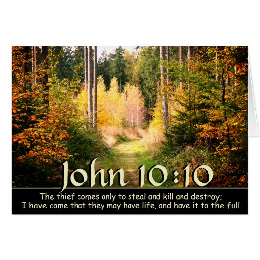 John 10 10 Bibel Verse, Fall Forest Path.Card (Vorderseite (Horizontal))