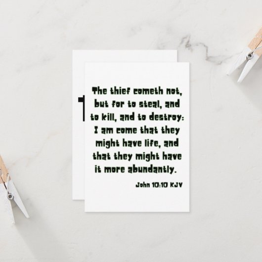 John 10:10 KJV Bible Scripture Gruß Karte (Vorderseite/Rückseite Beispiel)