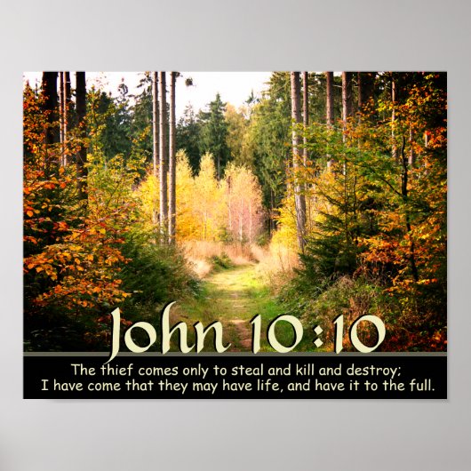 John 10:10 Schrift, Herbstwaldpfad. Poster (Vorne)