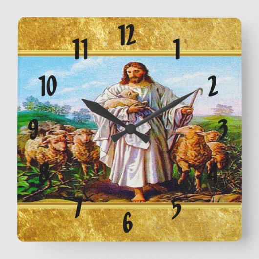 John 10:7-21 I Am the Good Shepherd Quadratische Wanduhr (Vorderseite)