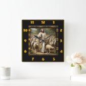 John 10:7 Golden Shepherd Loving Scene Quadratische Wanduhr (Zuhause)